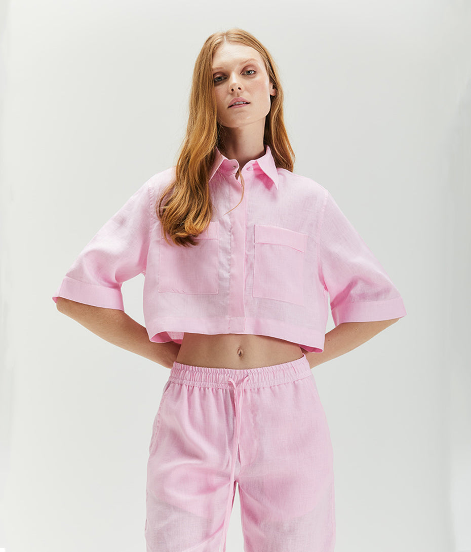 Camisa Manga Curta Rosa Claro