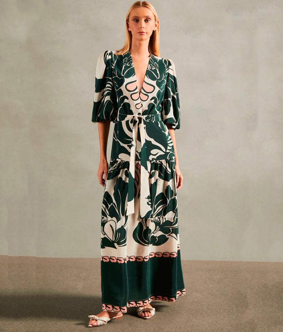 Vestido Longo Decote V Spray Of Flower
