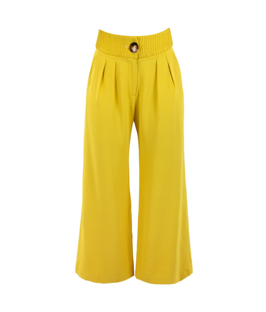 Calça Pantalona Nervuras Amarelo