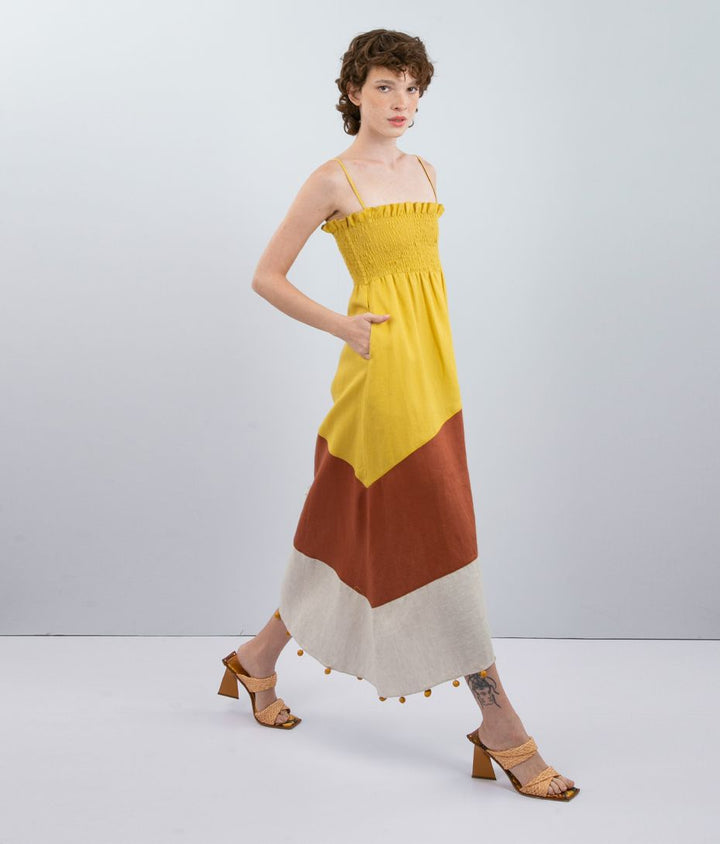 Vestido Alça Tricolor