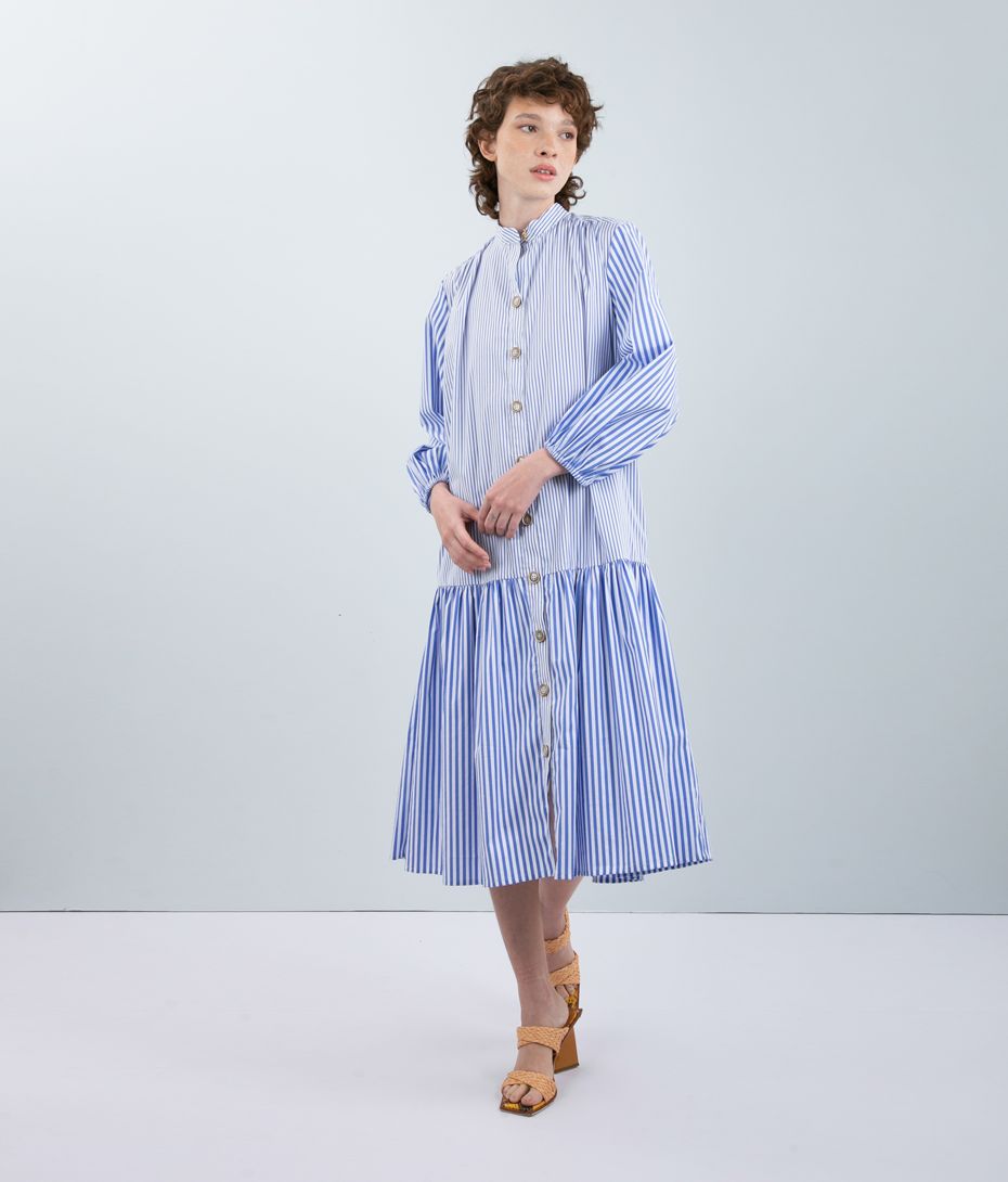 Vestido Mix Listras Azul